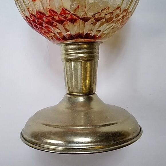 Vintage Red White Gold Oil Glass Lamp - Picture 3 of 9